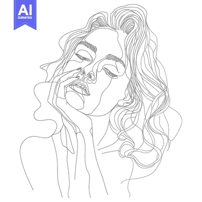 Aset desain premium: A Single-Line Drawing of a Woman with Her Hair Down