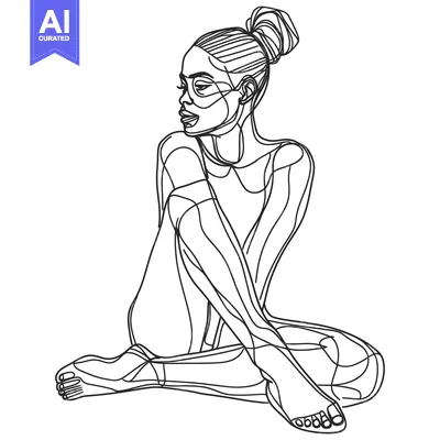 Premium design asset: Line Drawing of a Woman Sitting with Her Legs Crossed
