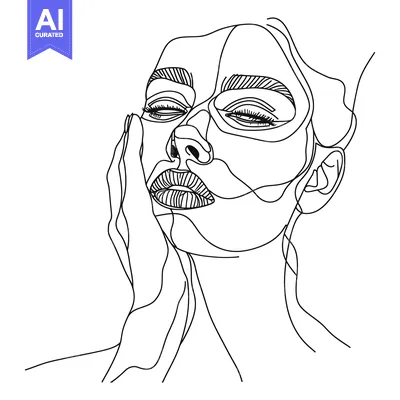 Aset premium populer: One-Line Drawing of a Woman's Face with Closed Eyes