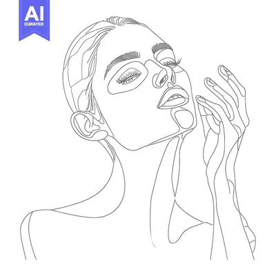 Aset premium populer: One-Line Drawing of a Woman's Face and Hand