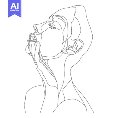 Aset premium populer: A Single-Line Drawing of a Woman's Face and Neck