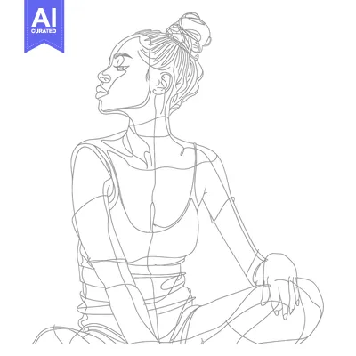 Aset premium populer: A Line Drawing of a Woman Sitting and Looking Up