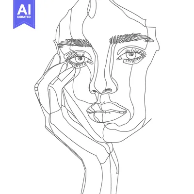 Premium design asset: Line Art Portrait of a Woman with Long Eyelashes and Hand on Cheek