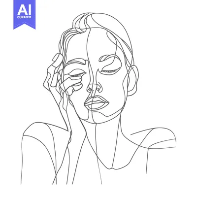 Premium design asset: Single Line Drawing of a Woman with Closed Eyes and Hand on Face