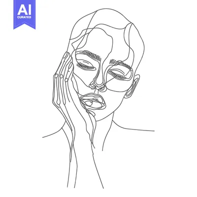 Premium design asset: Single Line Art Portrait of a Woman with Closed Eyes and Hand on Cheek
