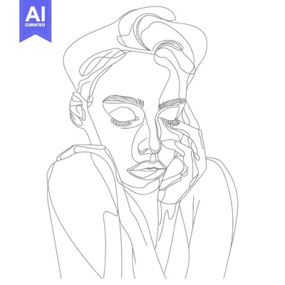 Aset desain premium: Single-Line Drawing of a Woman's Face with Closed Eyes