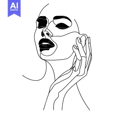 Aset desain premium: Abstract Line Art Portrait of a Woman with Bold Lips