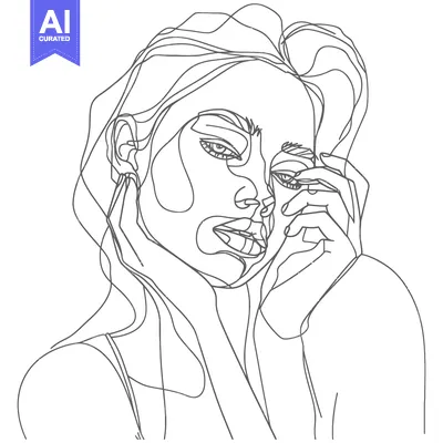 Aset premium populer: Abstract Line Art Drawing of a Woman's Face
