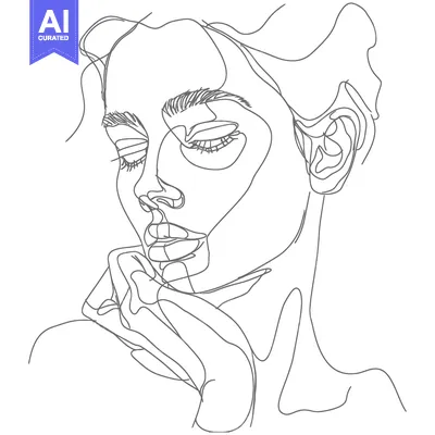 Aset premium populer: One-Line Art Portrait of a Woman with Closed Eyes and Hand on Chin