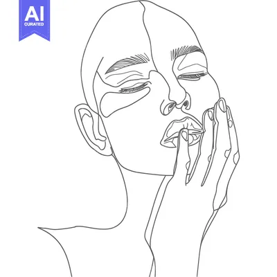 Aset desain premium: Line Art Portrait of a Woman with Closed Eyes and Hand on Cheek