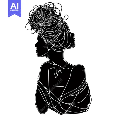 Premium design asset: Silhouette of a Woman with Intricate Hair and a Twisted Scarf
