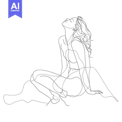 Aset premium populer: Single-Line Drawing of a Woman Sitting with Her Head Tilted Back