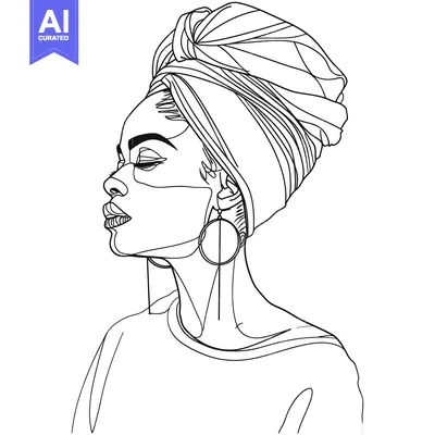 Aset premium populer: Line Art Portrait of a Woman Wearing a Turban and Earrings