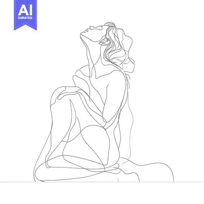 Popular premium asset: Single-Line Drawing of a Woman Kneeling and Looking Upward