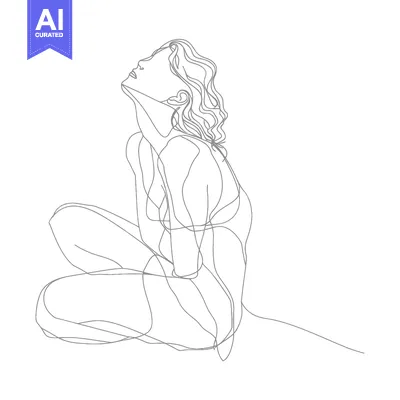 Aset desain premium: Single Line Drawing of a Woman Sitting, Looking Up
