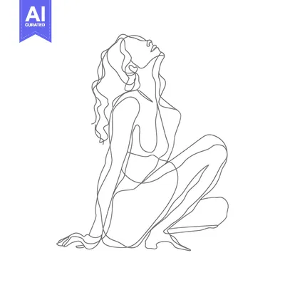 Aset premium populer: A Single-Line Drawing of a Woman Sitting with Her Head Tilted Back
