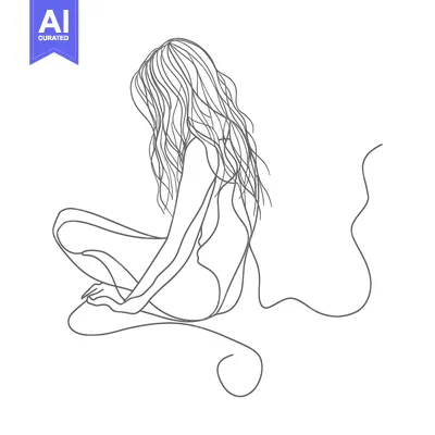 Popular premium asset: Line Art Drawing of a Seated Woman with Long Hair