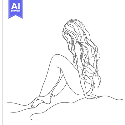 Popular premium asset: A Single-Line Drawing of a Woman Sitting with Long Hair