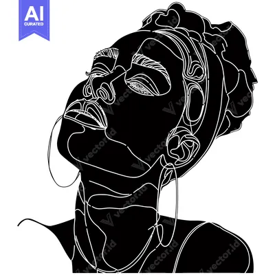 Aset premium populer: Line Art Portrait of a Woman with Head Tilted Back