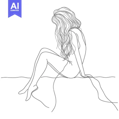 Popular premium asset: Line Drawing of a Woman Sitting with Long Hair