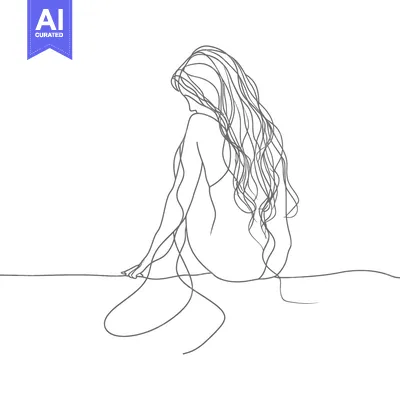 Aset premium populer: A Single-Line Drawing of a Woman Sitting with Long Hair