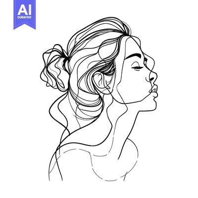 Aset premium populer: Line Art Portrait of a Woman with Long Hair in a Bun