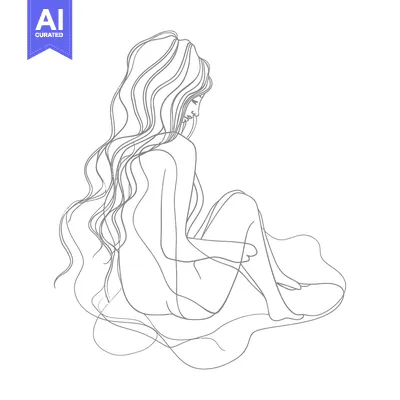 Aset premium populer: A Woman with Long Hair Sitting in a Single-Line Drawing