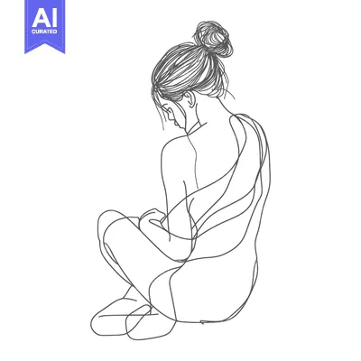 Popular premium asset: Single-line Drawing of a Woman Sitting with Her Head Down