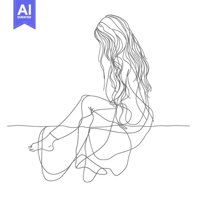 Aset premium populer: Single-Line Drawing of a Woman Sitting with Long Hair