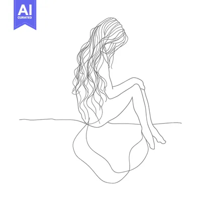 Popular premium asset: Single-Line Illustration of a Woman Sitting with Long Hair