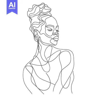 Aset premium populer: Single-Line Drawing of a Woman with Curly Hair