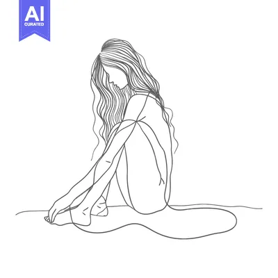 Popular premium asset: A Single-Line Drawing of a Woman Sitting with Long Hair