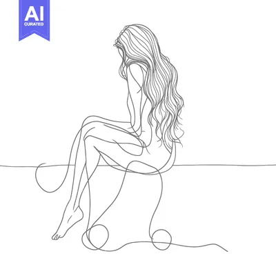 Aset premium populer: One-Line Drawing of a Woman Sitting with Long Hair