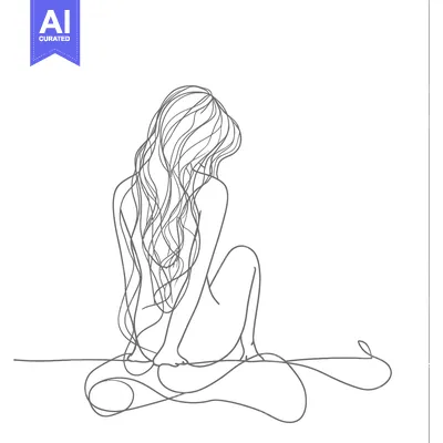 Aset premium populer: Single-line drawing of a woman sitting with long hair