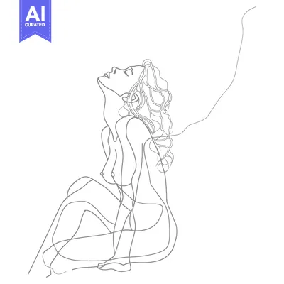 Premium design asset: One-Line Drawing of a Woman Sitting and Looking Upward