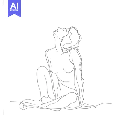 Aset premium populer: A Single-Line Drawing of a Woman Gazing Upwards