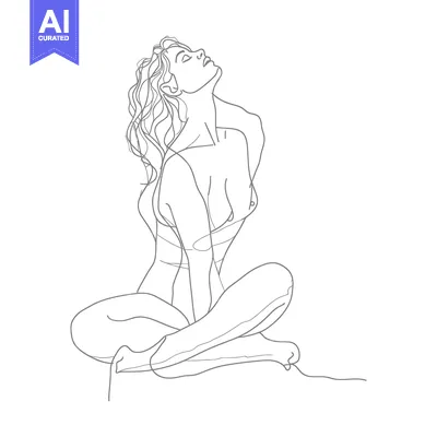 Popular premium asset: Single-Line Drawing of a Woman Sitting and Looking Up