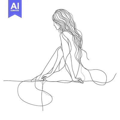 Aset premium populer: Single-Line Drawing of a Woman Sitting with Long Hair