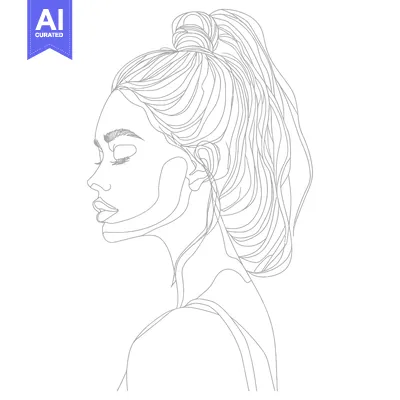 Aset desain premium: Line Art Portrait of a Woman with Hair in a Bun