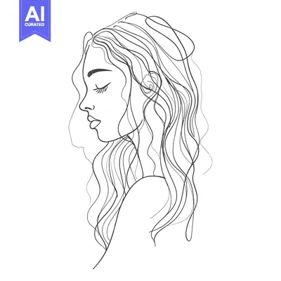 Popular premium asset: A Simple Line Drawing of a Woman's Profile with Long Hair