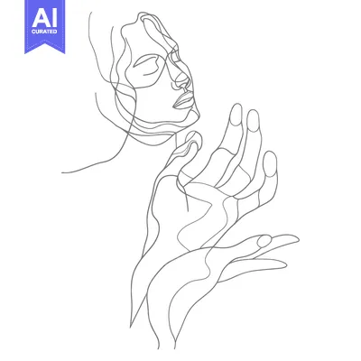 Aset premium populer: Single-line Abstract Portrait of a Woman with Hands Raised