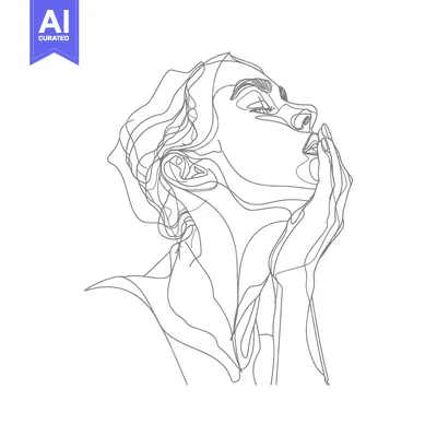 Aset desain premium: Continuous Line Drawing of a Woman's Profile with Hand to Mouth