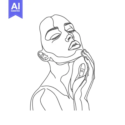 Premium design asset: Line Art Portrait of a Woman with Eyes Closed
