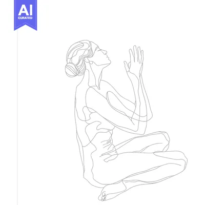 Aset premium populer: One-Line Drawing of a Woman in a Seated Pose with Her Hands Raised