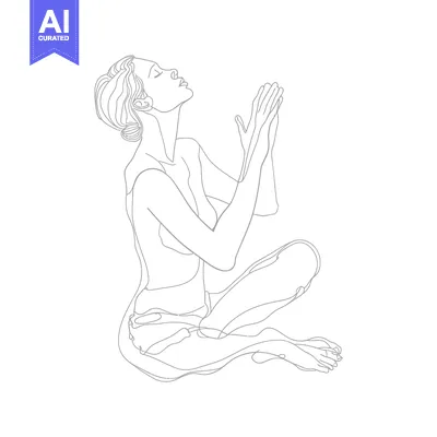 Single-Line Illustration of a Woman Sitting with Hands Clasped