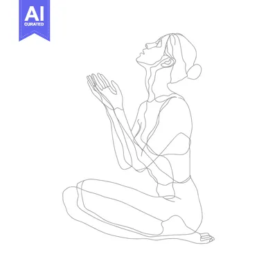Line Drawing of a Woman Sitting with Hands Raised in Prayer