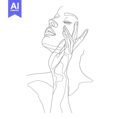 Aset premium populer: Single-Line Drawing of a Woman's Face and Hands
