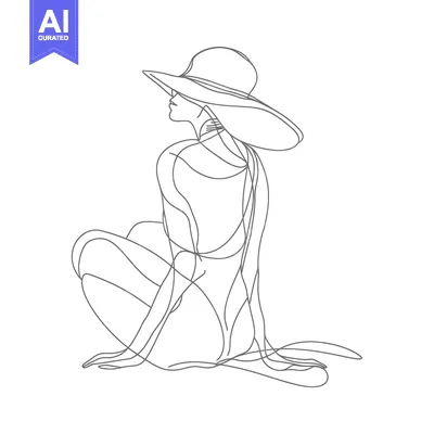 Popular premium asset: One-Line Drawing of a Woman in a Hat Sitting