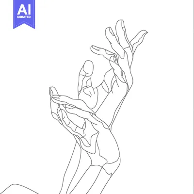 Aset desain premium: Line Drawing of Two Intertwined Hands Reaching Upward