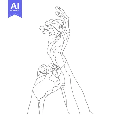 Aset desain premium: Line Drawing of Two Hands Intertwined
